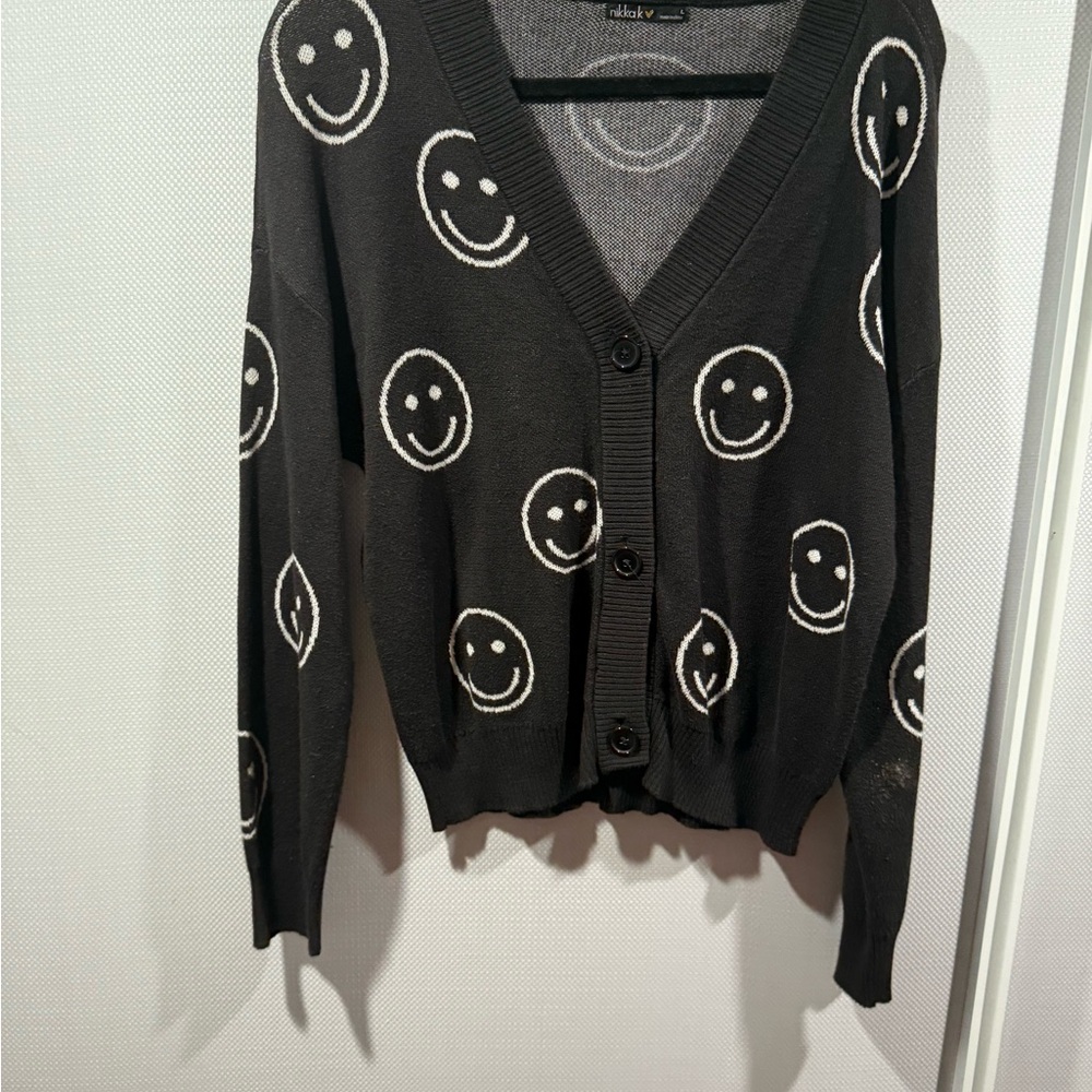 Trendy Black Smiley Face Cardigan